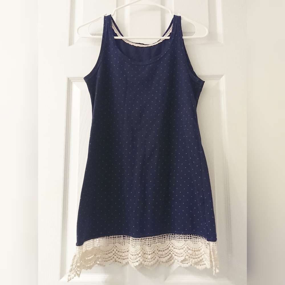 Navy Sleeveless Top with Crochet Lace Trim - 3/$25